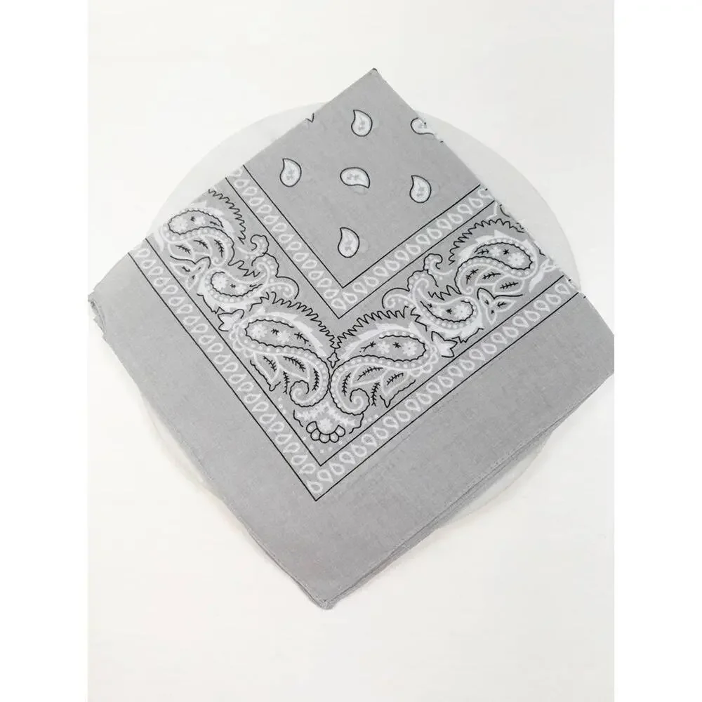 Gray Paisley Pattern Bandana | 100% Cotton | 21x21
